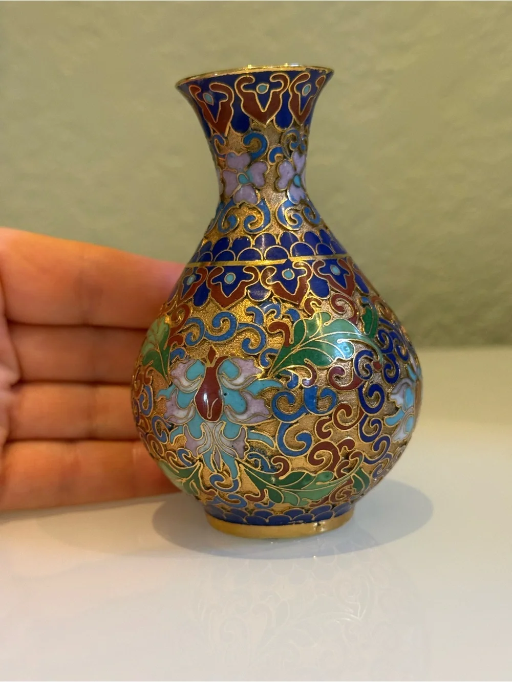 Blue and Gold Cloisonné Floral Accent Vase - Chinese enamel